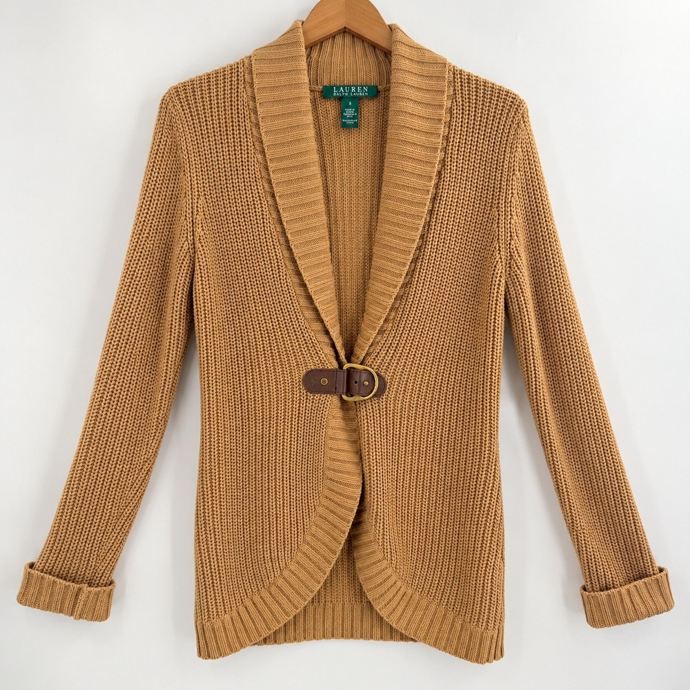 Lauren Ralph Lauren Old Money Equestrian Cardigan Sweater Womens S Camel Preppy